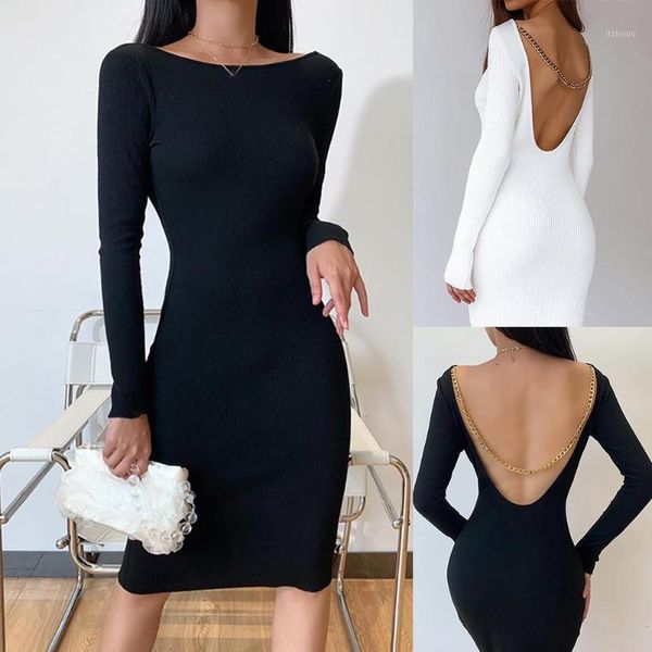 solid color woman dress long sleeve chain backless dress for women o neck knee-length knitted women bodycon midi1, Black;gray
solid color woman dress long sleeve chain backless dress for women o neck knee-length knitted women bodycon midi1, Black;gray