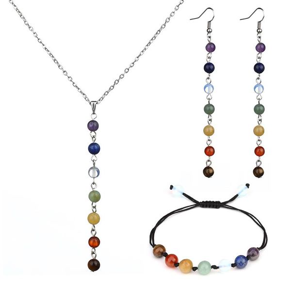 wedding party jewelry set natural stone beads chakra bracelet earrings stud lobster energy necklace women gift to friend f4001, Silver
wedding party jewelry set natural stone beads chakra bracelet earrings stud lobster energy necklace women gift to friend f4001, Silver