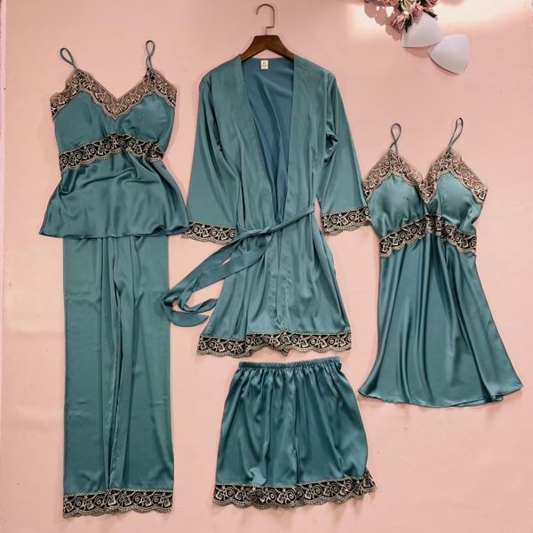 spring new 5 pieces pajamas set women robe faux silk sleepwear kimono gown nightwear with lace lounge wear lingerie, Black;red
spring new 5 pieces pajamas set women robe faux silk sleepwear kimono gown nightwear with lace lounge wear lingerie, Black;red