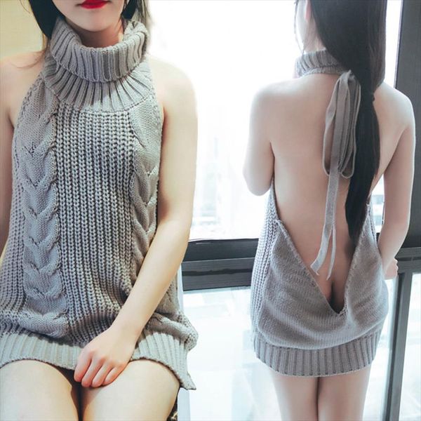womens backless turtleneck sleeveless sweater dress knitted virgin killer lace up jersey female 2021 summer club pullover, White;black
womens backless turtleneck sleeveless sweater dress knitted virgin killer lace up jersey female 2021 summer club pullover, White;black