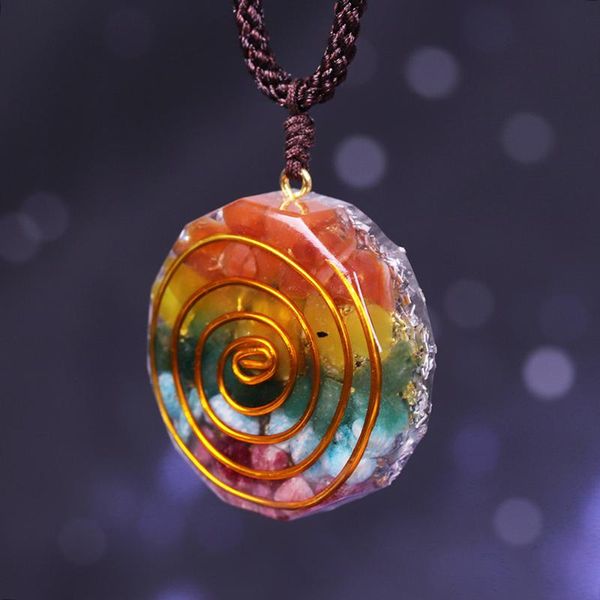 7 chakra orgone pendant colorful stone necklace energy healing crystals chips tumbled stones mixed orgonite resin necklace, Silver
7 chakra orgone pendant colorful stone necklace energy healing crystals chips tumbled stones mixed orgonite resin necklace, Silver