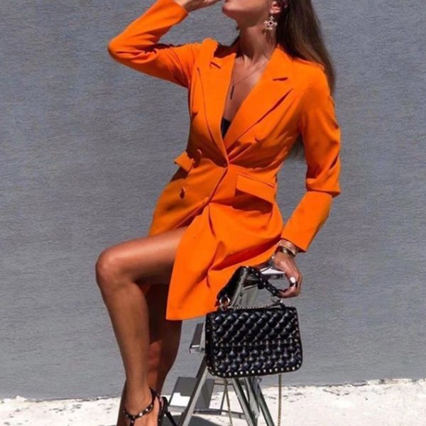 women chic black orange blazer dress pockets double breasted blazers jacket female 2021 spring office lady dresses feminino t200817, White;black 
women chic black orange blazer dress pockets double breasted blazers jacket female 2021 spring office lady dresses feminino t200817, White;black