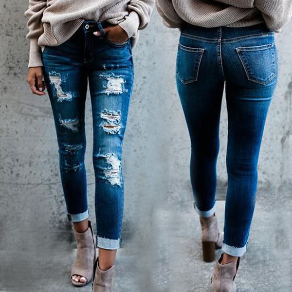 2019 new ladies ripped mid-rise waist ms jeans cotton spring autumn street clothing women's denim tight trousers, Blue
2019 new ladies ripped mid-rise waist ms jeans cotton spring autumn street clothing women's denim tight trousers, Blue