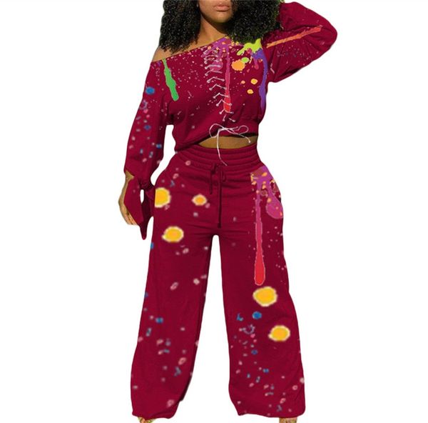 women splash ink print tracksuit graffiti streetwear wide legs pants outfit new long sleeve off shoulder t-shirt trousers suit d102806, White
women splash ink print tracksuit graffiti streetwear wide legs pants outfit new long sleeve off shoulder t-shirt trousers suit d102806, White