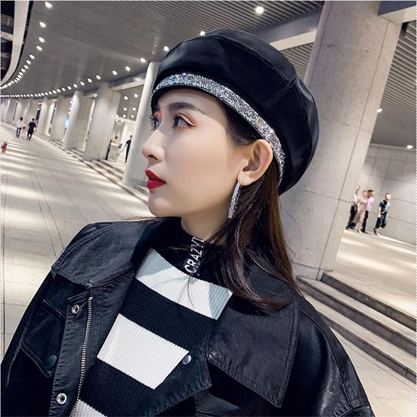 luxury designer matte leather beret caps for women french baret hat with rhinestones band ladies pu painter octagonal hats, Blue;gray
luxury designer matte leather beret caps for women french baret hat with rhinestones band ladies pu painter octagonal hats, Blue;gray
