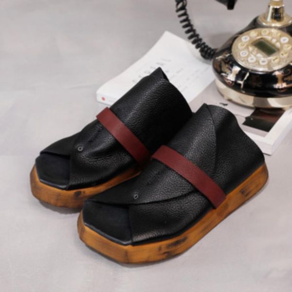 black leather shoes women 2020 summer leather casual outdoor sandals women retro literary fashion wild flat sandals1