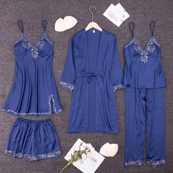 women's sleepwear satin pajamas five-piece suspenders robe trousers lace home service ladies loose bathrobe nighty for bride vestido mu, Black;red
women's sleepwear satin pajamas five-piece suspenders robe trousers lace home service ladies loose bathrobe nighty for bride vestido mu, Black;red