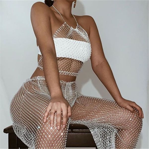 fashion siny rhinestones fishnet two 2 piece set women halter crop mesh hollow out long pants summer beach outfits, White
fashion siny rhinestones fishnet two 2 piece set women halter crop mesh hollow out long pants summer beach outfits, White