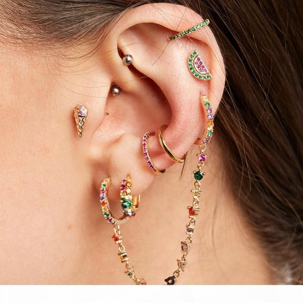 double piercing 2 hole earring jewelry gorgeous long cz tassel chain link small huggie hoop earrings fashion, Golden;silver
double piercing 2 hole earring jewelry gorgeous long cz tassel chain link small huggie hoop earrings fashion, Golden;silver