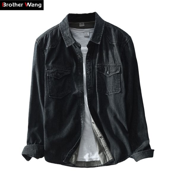 brother wang brand spring new men's casual black denim shirt 100 cotton fashion slim long sleeve shirts male clothes 201120, White;black
brother wang brand spring new men's casual black denim shirt 100 cotton fashion slim long sleeve shirts male clothes 201120, White;black