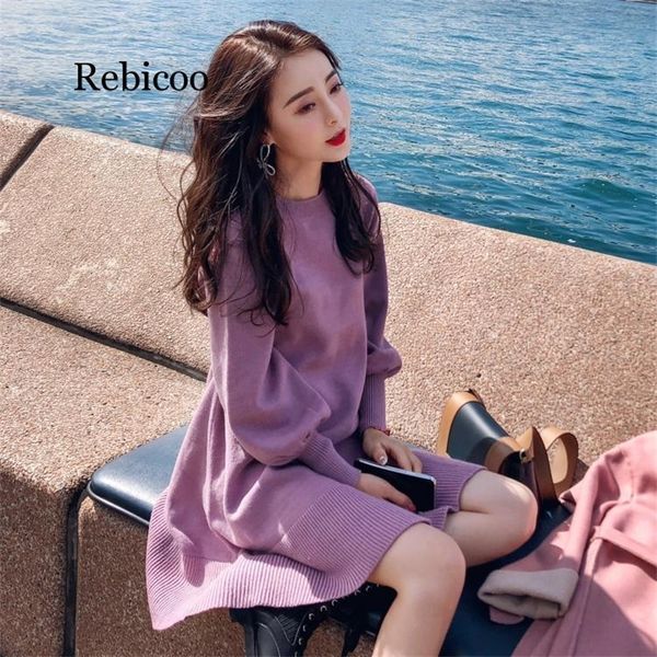 knitted with slim waist high bottom autumn and winter women's knit o-neck sweater casual dress y200910, White;black
knitted with slim waist high bottom autumn and winter women's knit o-neck sweater casual dress y200910, White;black