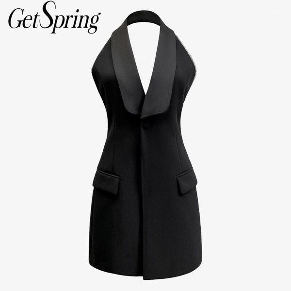 getspring women dress black blazer dress backless sleeveless hanging neck dresses diamond decoration suit black dresses new1, Black;gray
getspring women dress black blazer dress backless sleeveless hanging neck dresses diamond decoration suit black dresses new1, Black;gray