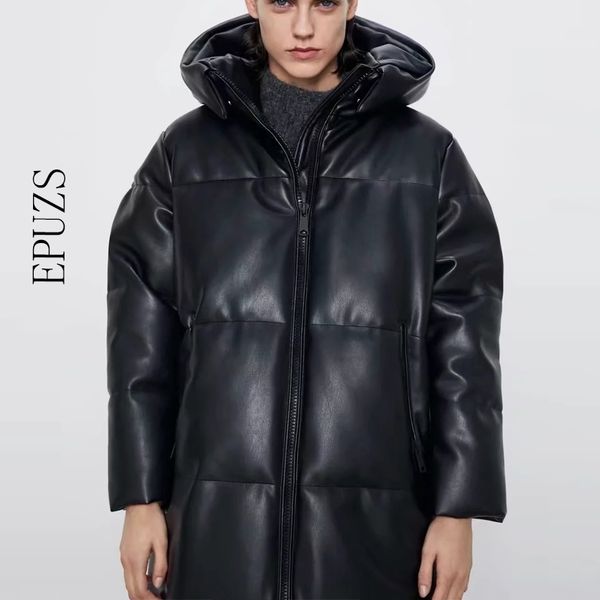 winter coat hooded padded pu parka women faux leather down jacket female loose zipper overcoat casual warm long coats 2020 lj201021, Black
winter coat hooded padded pu parka women faux leather down jacket female loose zipper overcoat casual warm long coats 2020 lj201021, Black