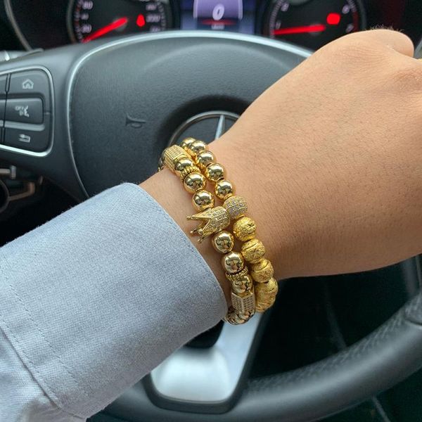 2pcs/set luxury crown bracelets set pave cubic zirconia ball charms copper bead handmade men bracelets & bangles for men jewelry, Golden;silver 
2pcs/set luxury crown bracelets set pave cubic zirconia ball charms copper bead handmade men bracelets & bangles for men jewelry, Golden;silver