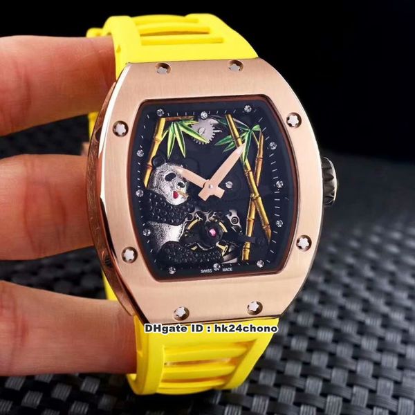 13 Style Watch Rm26-01 Panda Rose Gold Japan Miyota Automatic Mens Watch Mascot 3d Panda Dial Rubber Strap Gents Watches