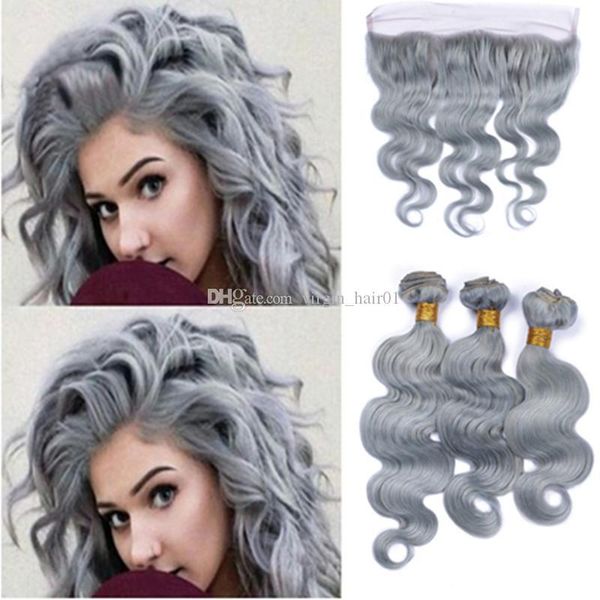 silver gray body wave hair bundles with 13*4 lace band frontal closure brazilian virgin hair grey bundles with ear to ear lace frontal, Black;brown
silver gray body wave hair bundles with 13*4 lace band frontal closure brazilian virgin hair grey bundles with ear to ear lace frontal, Black;brown