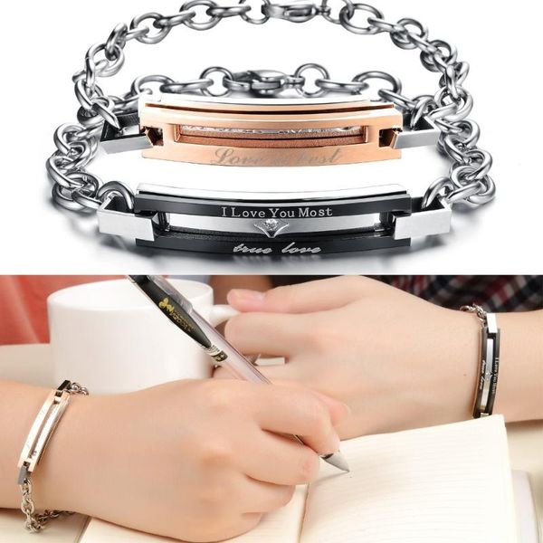 2014 charm lovers gift couple stainless steel love you id bracelet promise gift, Black
2014 charm lovers gift couple stainless steel love you id bracelet promise gift, Black