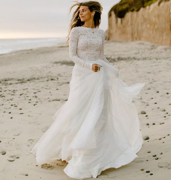 simple white beach wedding dress with long sleeve lace a line tulle bohemian bride dresses low backless country bridal dress women vestido d
simple white beach wedding dress with long sleeve lace a line tulle bohemian bride dresses low backless country bridal dress women vestido d