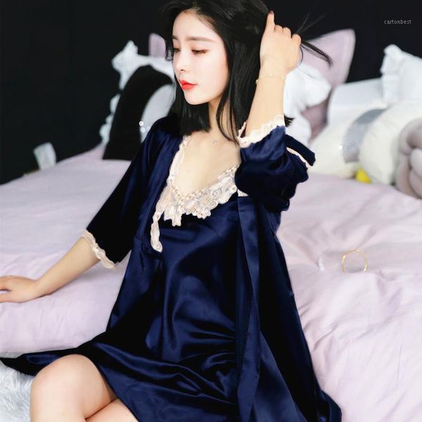 women's sleepwear ice silk nightgown women summer nightdress loose robe two-piece home service short-sleeved pajamas female plus size1, Black;red
women's sleepwear ice silk nightgown women summer nightdress loose robe two-piece home service short-sleeved pajamas female plus size1, Black;red