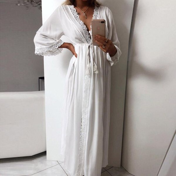 womens long robe soft hollow out lace tie up waist slim fit casual long loose summer dress maxi women v neck dress festa1, Black;red
womens long robe soft hollow out lace tie up waist slim fit casual long loose summer dress maxi women v neck dress festa1, Black;red