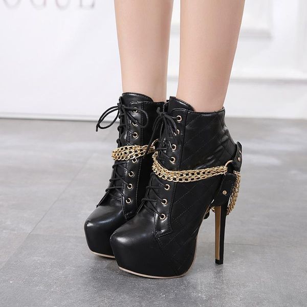 womens round toe metal chain stilettos heels platform punk ankle boots fashion super high 14cm black white c6481
womens round toe metal chain stilettos heels platform punk ankle boots fashion super high 14cm black white c6481