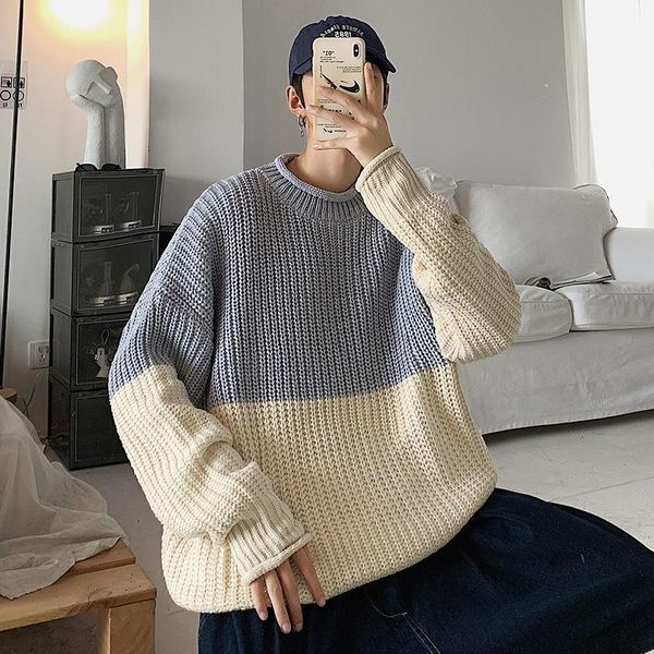 men's sweaters 2021autumn and winter youth hong kong style contrast stitching loose knit sweater fashion casual round neck pullover, White;black
men's sweaters 2021autumn and winter youth hong kong style contrast stitching loose knit sweater fashion casual round neck pullover, White;black