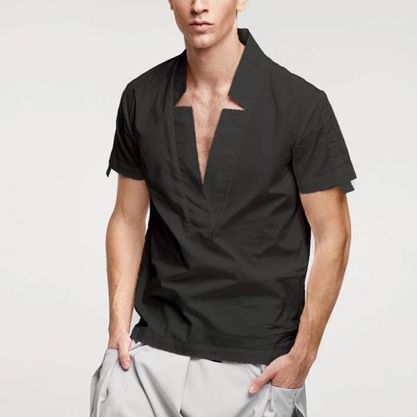 men's casual shirts men's summer male shirt cotton blended mens thin brief breathable v neck solid color short sleeve loose blouse, White;black
men's casual shirts men's summer male shirt cotton blended mens thin brief breathable v neck solid color short sleeve loose blouse, White;black