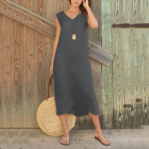 women summer dress solid color sleeveless v neck cotton linen casual party long dresses summer dress 2020 beach dresses new, Black;gray
women summer dress solid color sleeveless v neck cotton linen casual party long dresses summer dress 2020 beach dresses new, Black;gray