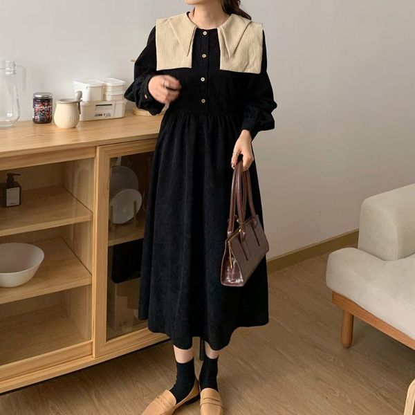 preppy style long sleeve dress spring autumn the new korean fashion thin simple dress elegant retro double collar lantern sleeve, Black;gray
preppy style long sleeve dress spring autumn the new korean fashion thin simple dress elegant retro double collar lantern sleeve, Black;gray