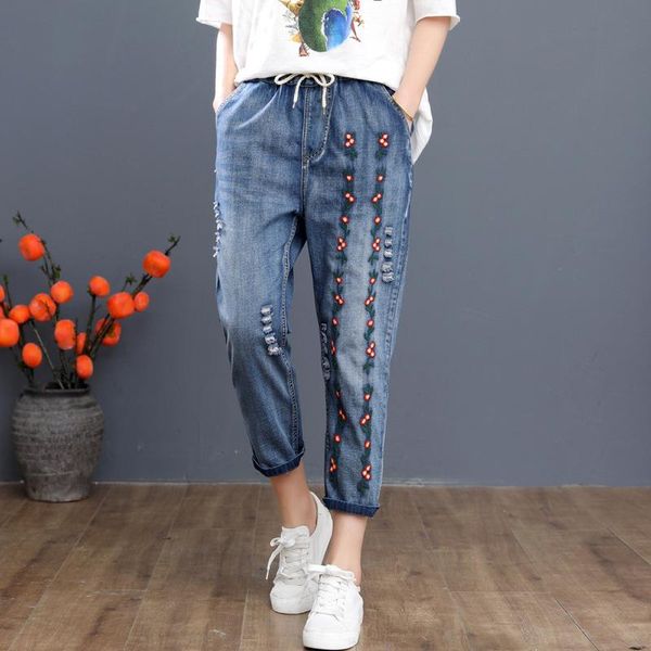 women's jeans plus size elastic waist slim vintage embroidery 8/10 denim pants, Blue
women's jeans plus size elastic waist slim vintage embroidery 8/10 denim pants, Blue