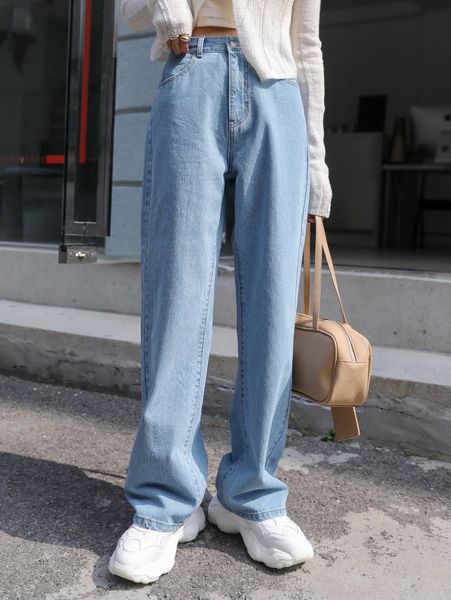 dazy button fly straight leg jeans a3dm#, Blue
