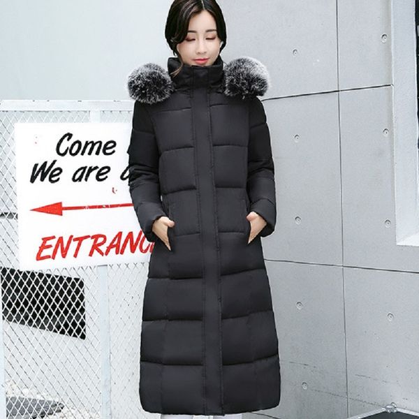 winter coat long down parks hooded imitation fur collar warm jacket outerwear women's clothing, Black
winter coat long down parks hooded imitation fur collar warm jacket outerwear women's clothing, Black