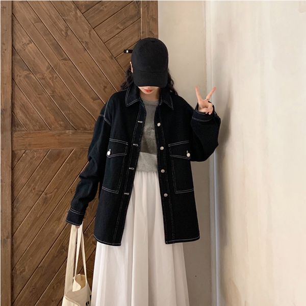 versatile denim jacket, Black;brown