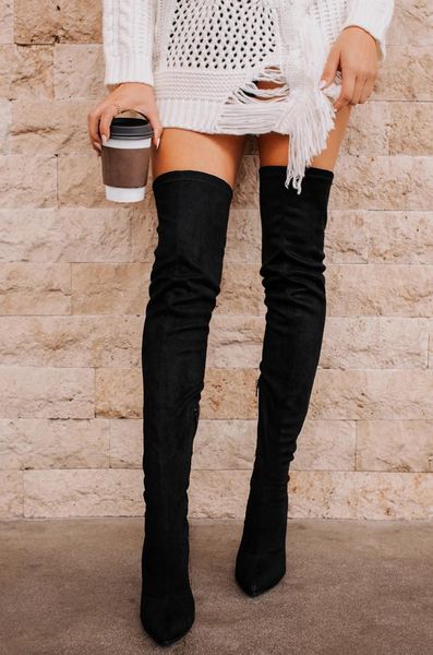 2020 women's boots with too high knees thin winter shoes pointed toe women's boots worn on winter shoes, Black
2020 women's boots with too high knees thin winter shoes pointed toe women's boots worn on winter shoes, Black