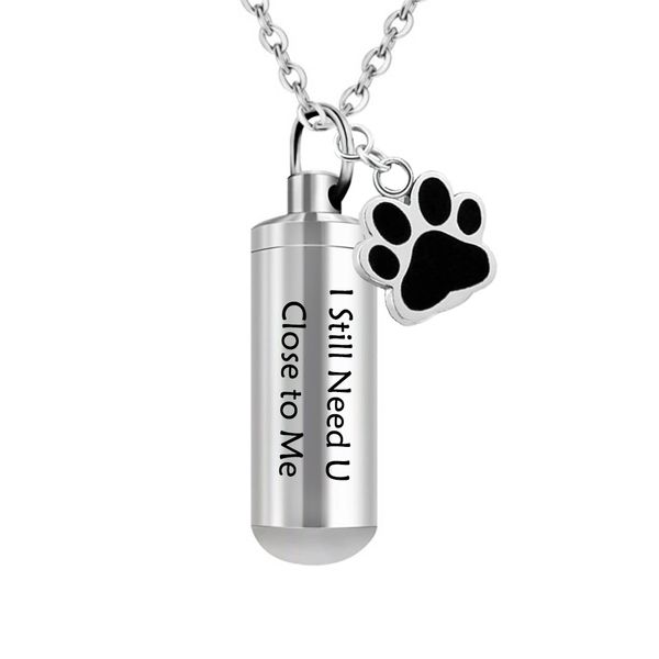 cylinder pendant ashes for pet/human cremation urn jewelry stainless steel paws print memorial necklace-i still need u close to me, Silver
cylinder pendant ashes for pet/human cremation urn jewelry stainless steel paws print memorial necklace-i still need u close to me, Silver