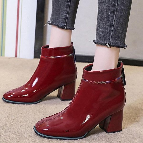 women short boots zippers ankle boots square heels platform ladies fashion shoes sewing pu leather botas female, Black
women short boots zippers ankle boots square heels platform ladies fashion shoes sewing pu leather botas female, Black