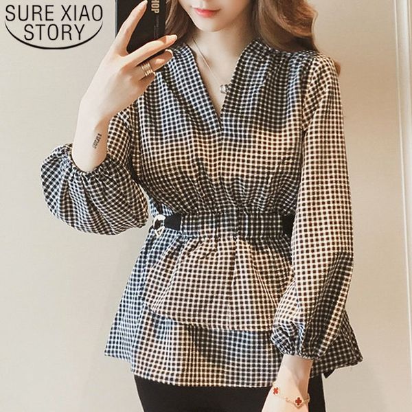 2019 fashion women chiffon blouses long sleeve v-neck women clothing casual black plaid elegant women 50 t200321, White
2019 fashion women chiffon blouses long sleeve v-neck women clothing casual black plaid elegant women 50 t200321, White