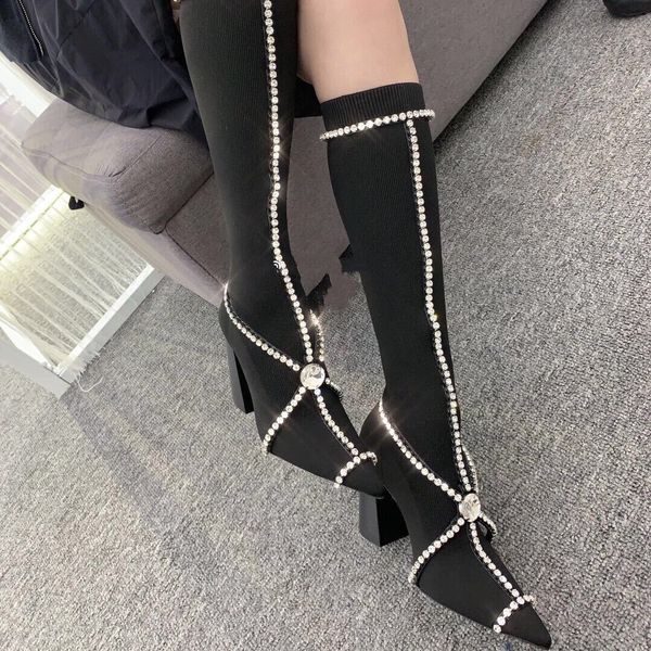 fashion women 2020 knitting rhinestone high heels boots women black high elastic long boots
fashion women 2020 knitting rhinestone high heels boots women black high elastic long boots