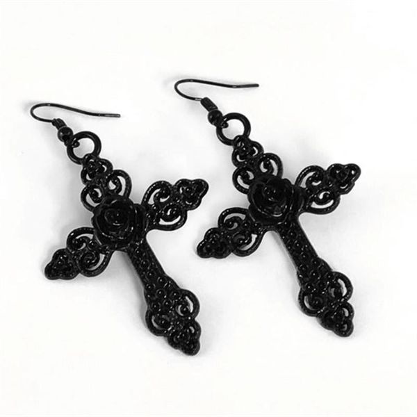 gothic cross earrings with black rose detail trad goth fashion jewellery unique big pendant women classical gift beautiful new, Silver
gothic cross earrings with black rose detail trad goth fashion jewellery unique big pendant women classical gift beautiful new, Silver