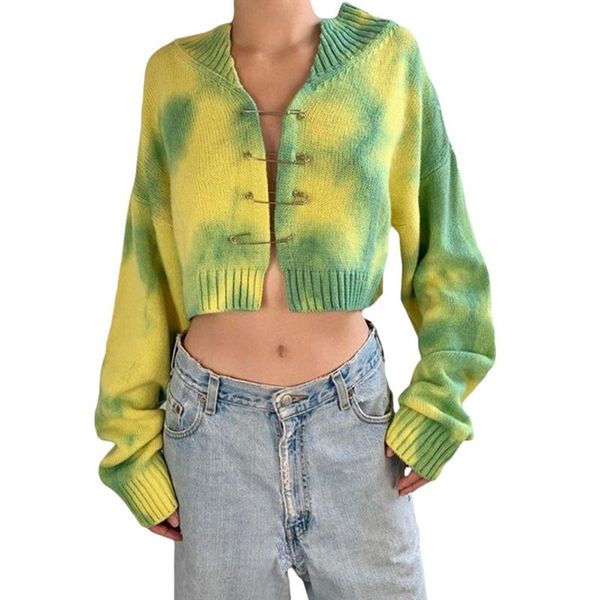 women's knits & tees 2021 women long sleeve v-neck tie-dye sweater coat safety pin knit cardigan crop top, White
women's knits & tees 2021 women long sleeve v-neck tie-dye sweater coat safety pin knit cardigan crop top, White