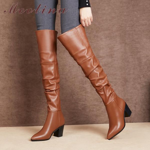 meotina over the knee boots women shoes real leather block high heel thigh high boots pointed toe pleated lady long shoes winter, Black
meotina over the knee boots women shoes real leather block high heel thigh high boots pointed toe pleated lady long shoes winter, Black