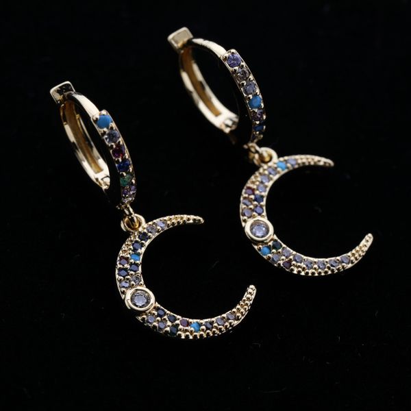 gold plated multi color zircon micro pave brass moon charm earring for womens gift, Golden
gold plated multi color zircon micro pave brass moon charm earring for womens gift, Golden
