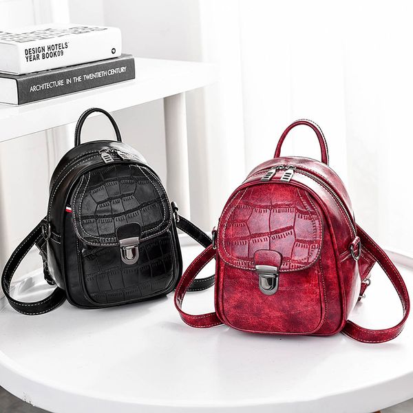 2020 new backpack crocodile pattern backpack patent leather crocodile pattern backpack embossed patent leather crocodile pattern