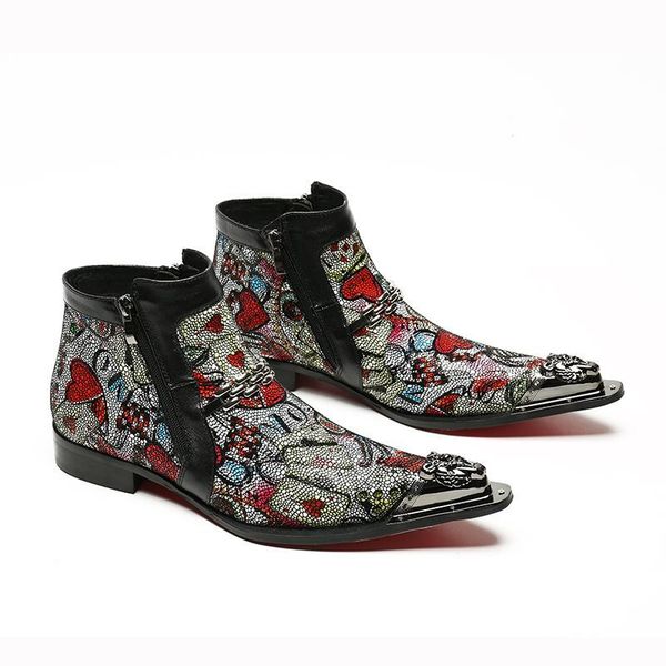 rivet high shoes men's nightclub men's shoes trendy personality rivet martin boots trendy boots zapatos pointed toe, Black
