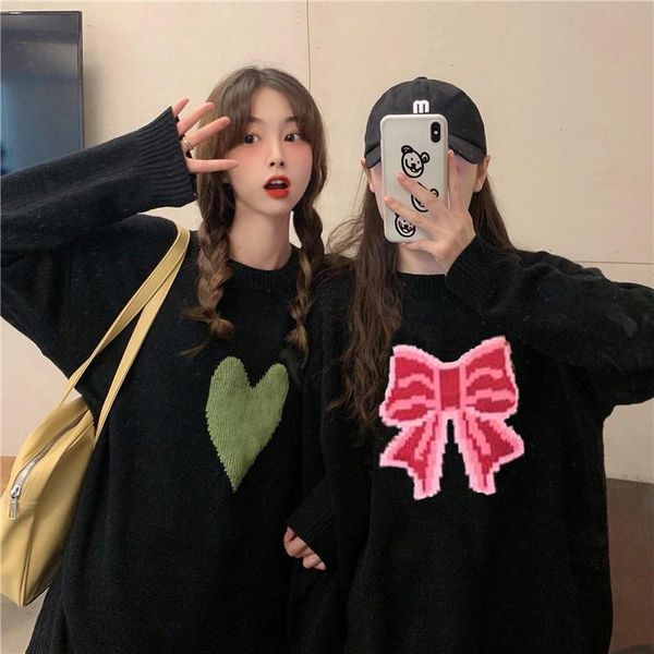 women's sweaters autumn winter women knitted sweater sweet bowknot and heart lazy loose warm female pullovers fashion, White;black
women's sweaters autumn winter women knitted sweater sweet bowknot and heart lazy loose warm female pullovers fashion, White;black