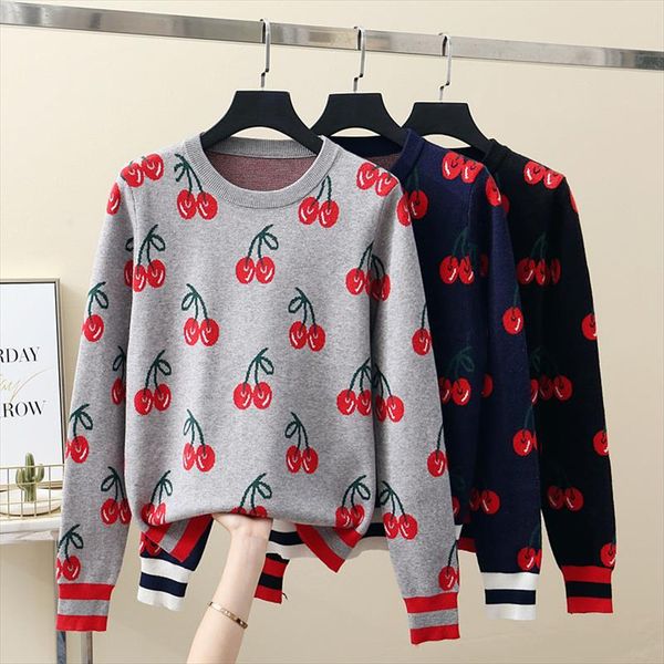 sweet preppy style cherry jacquard knitted pullover and sweater autumn winter clothes women long sleeve o neck ladies jumper top, White;black
sweet preppy style cherry jacquard knitted pullover and sweater autumn winter clothes women long sleeve o neck ladies jumper top, White;black