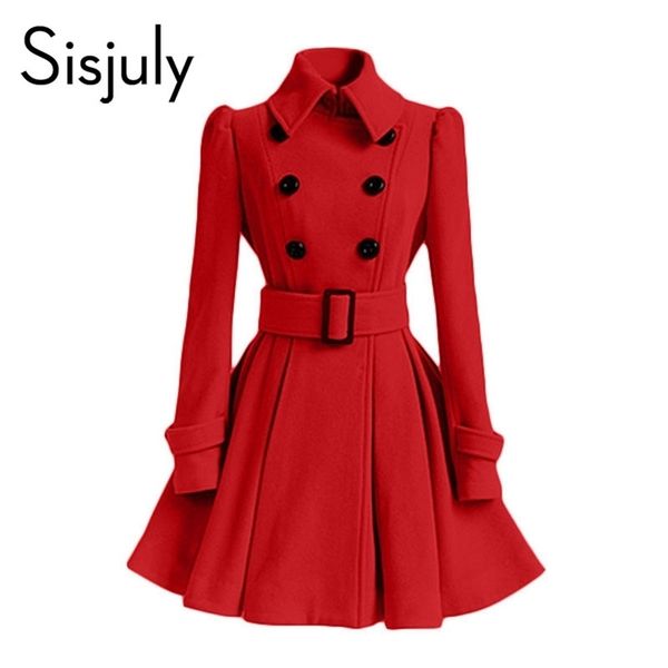 sisjuly red wool women coat winter overcoat double breasted belt slim jacket female fashion black casual outerwear vintage coat 201023, Black;brown
sisjuly red wool women coat winter overcoat double breasted belt slim jacket female fashion black casual outerwear vintage coat 201023, Black;brown
