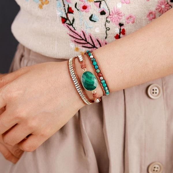 multi strands malachite leather wrap bracelets w/ natural stone chain beaded bracelet teengirls bohemian jewelry dropship y200730, Black
multi strands malachite leather wrap bracelets w/ natural stone chain beaded bracelet teengirls bohemian jewelry dropship y200730, Black