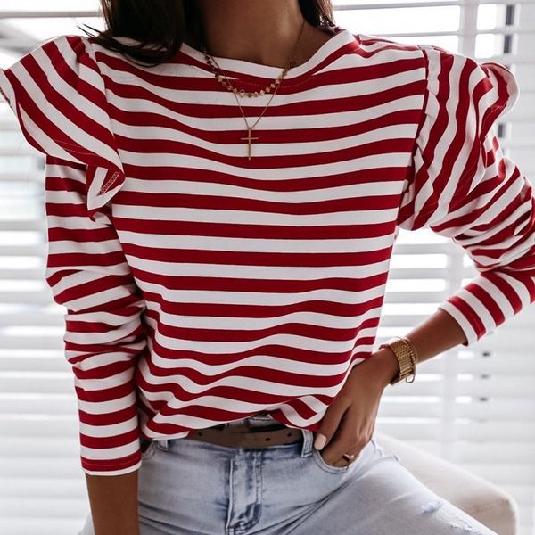 women blouse shirt 2021 new autumn classic striped ruffle long sleeve blouse ladies o neck female basic shirt women 1, White
women blouse shirt 2021 new autumn classic striped ruffle long sleeve blouse ladies o neck female basic shirt women 1, White