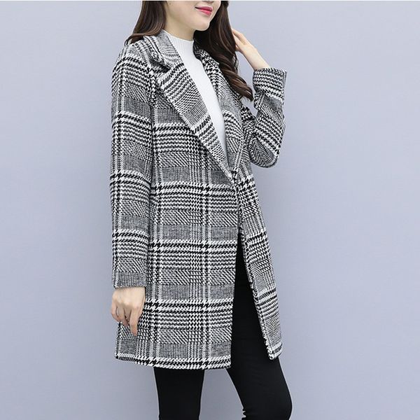 2019 new coat women autumn winter mid-long suit collar plaid slim blended woolen casual jacket outerwear female aa15, Black
2019 new coat women autumn winter mid-long suit collar plaid slim blended woolen casual jacket outerwear female aa15, Black